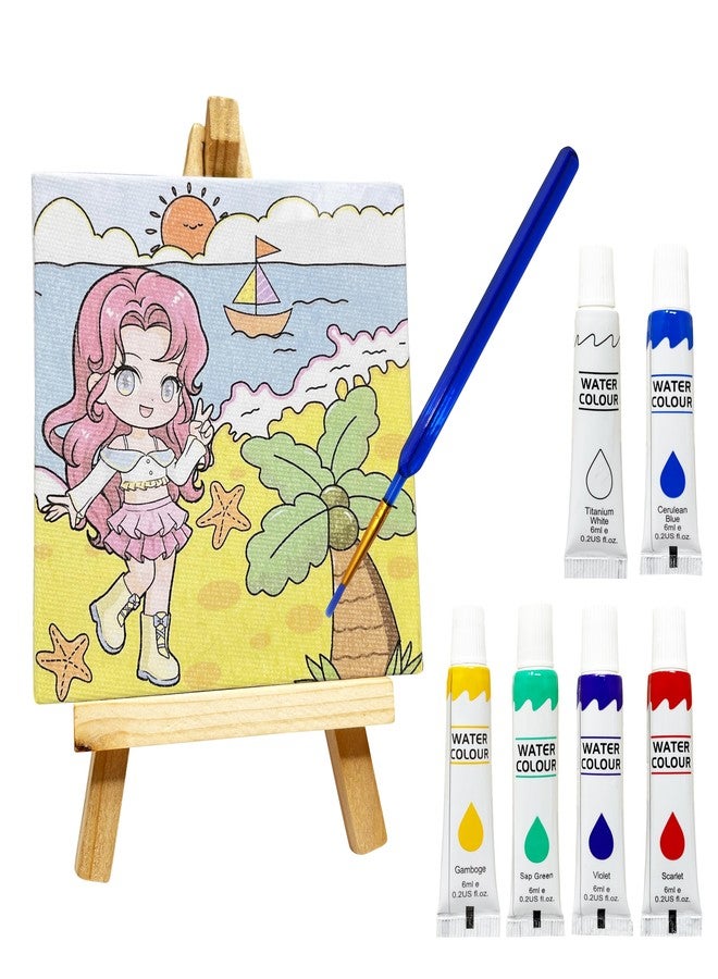 PARTEET DIY Painting Set with Mini Wooden Easel Stand, 6 Watercolors, 3 Painting Sheets, Paint Brushes, Creative Art Supplies Kit for Kids DIY Activity & Birthday Gift (Mix Design) - Image 1